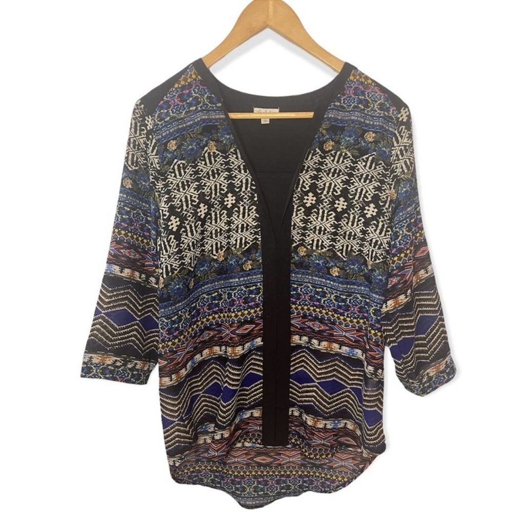 Antilia Femme V-Neck 3/4 Sleeve Boho Top Sz‎ M​​
